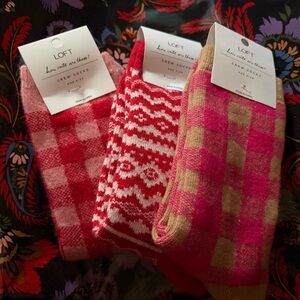 LOFT Women’s Red and Pink Crew Socks Set (Three pairs)